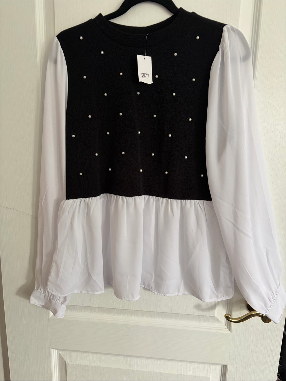 SUZY Shier Black Pearl-Embellished Top